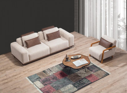 Beiges Wohnzimmer Sofaset Exklusiver 2-Sitzer Textilsessel Polster Möbel